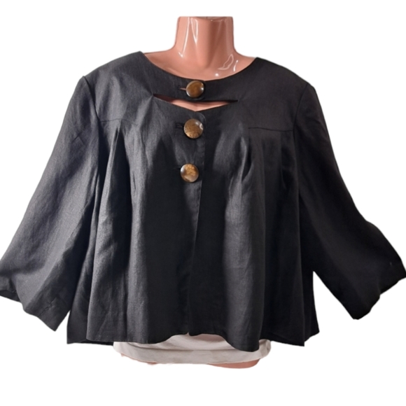 Sandro Women's 100%Linen Vintage Cutout Charcoal Swing Coat Jacket Blazer 1X - Picture 3 of 16